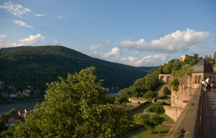 Blick von der Terrasse des Heidelberger Schlosses Neckar aufwärts